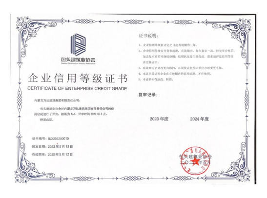 企業(yè)信用等級證書(shū)